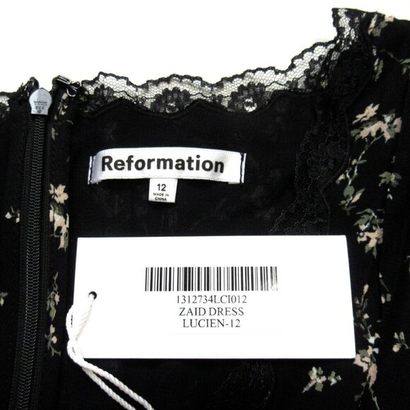 NWT Reformation Zaid in Lucian Floral Lace Trim V-neck Georgette Midi Dress 12 - Picture 5 of 7